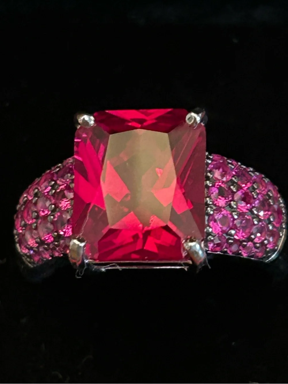 7.47CTW Unique Cut Lab Created Ruby Cocktail Ring Set in 925 Sterling Silver